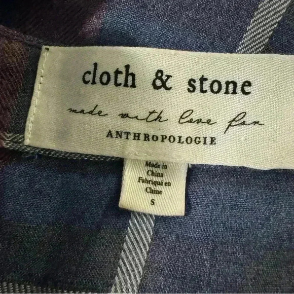 Anthropologie Cloth & Stone Plaid Ruffle V Neck Shirt Dress Size Small - Picture 10 of 13